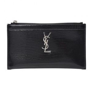 RARE Saint Laurent (YSL) Black Lizard-Embossed Patent Leather Pouch/Clutch